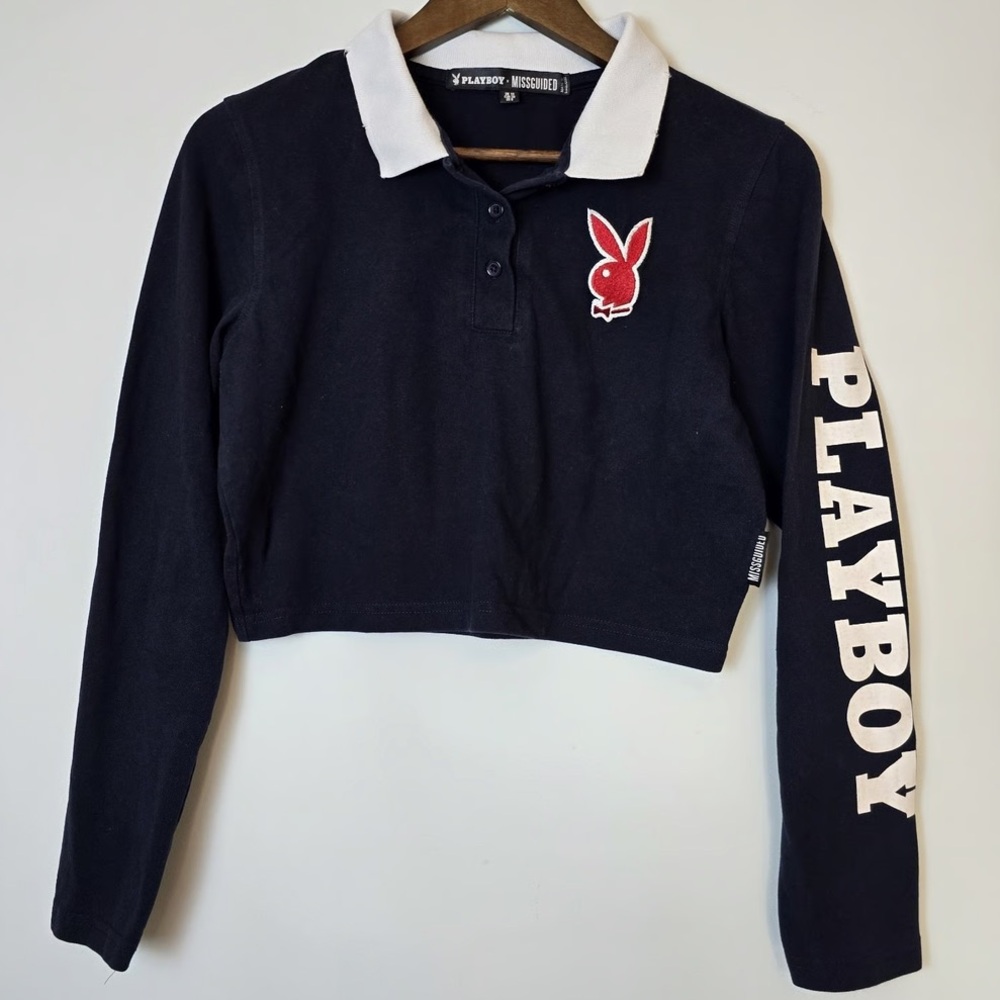 Misguided x Playboy Cropped Longsleeve Polo